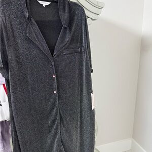 aerie Metallic Black Button-Front Shirt Dress